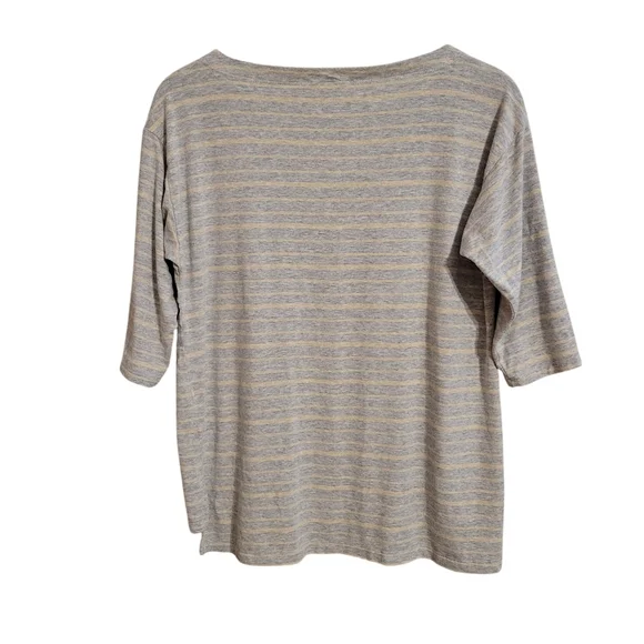 Eileen Fisher Gray Striped 3/4 Sleeve Top - Picture 5 of 7